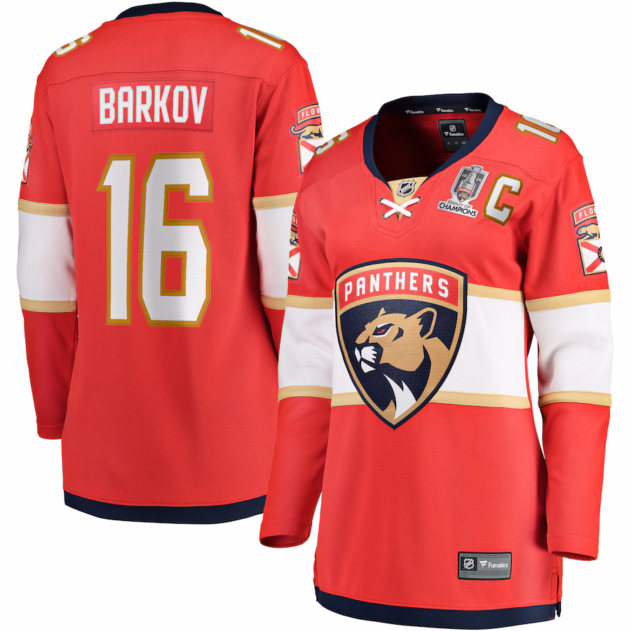 Women's Florida Panthers Aleksander Barkov Fanatics Red Home 2024 Stanley Cup Champions Breakaway Player Jersey
