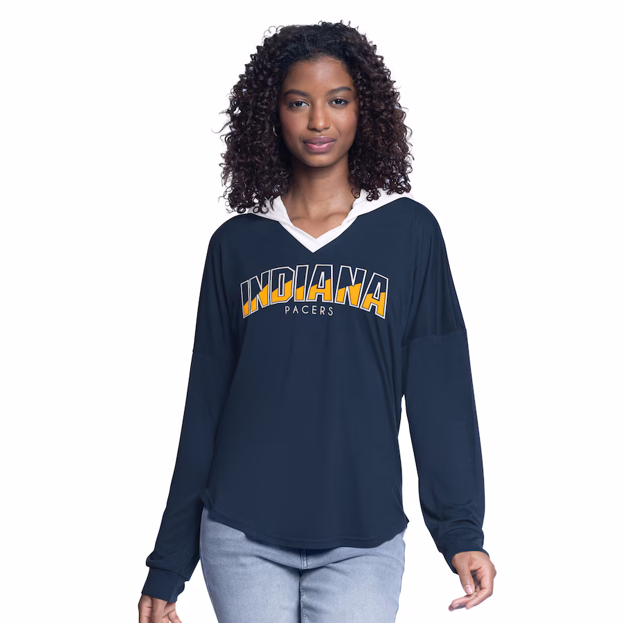 Women's Indiana Pacers G-III 4Her by Carl Banks Navy Bench Player Oversized Long Sleeve Hooded Top