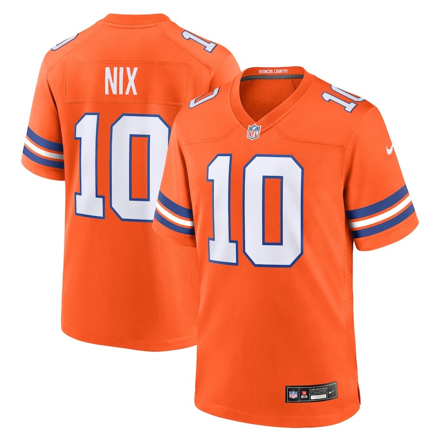 Men's Denver Broncos Bo Nix Nike Orange Mile High Collection 1977 Throwback Player Game Jersey