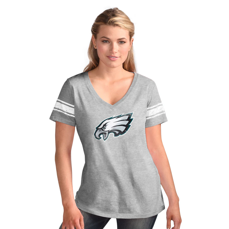Women's Philadelphia Eagles  G-III 4Her by Carl Banks Heather Gray First Pick Distressed V-Neck T-Shirt