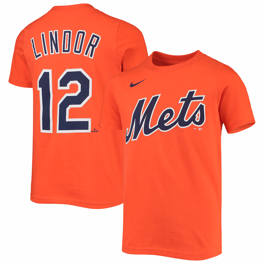 Youth New York Mets Francisco Lindor Nike Orange Player Name & Number T-Shirt