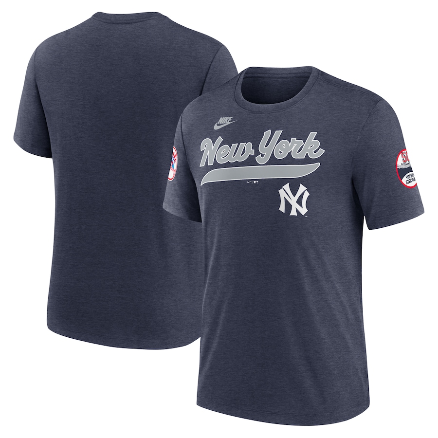 Men's New York Yankees Nike Heather Navy Cooperstown Collection Eras Tri-Blend T-Shirt