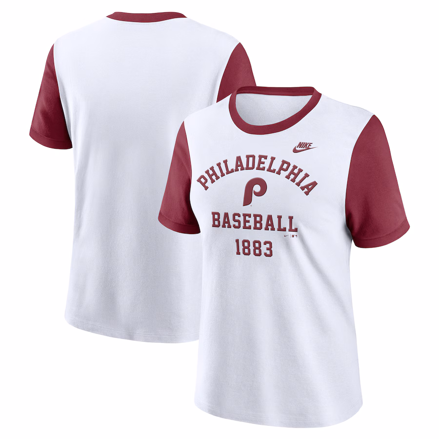 Women's Philadelphia Phillies Nike White Tri-Blend Cooperstown Logo T-Shirt