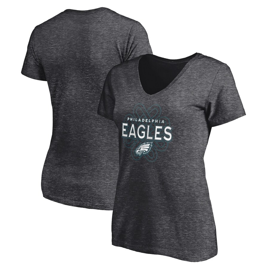 Women's Philadelphia Eagles Charcoal Celtic Knot V-Neck T-Shirt