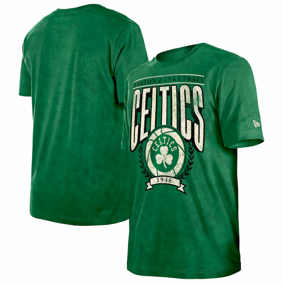 Men's Boston Celtics  New Era Kelly Green Hardwood Classics Oversized Boxy Mineral Wash T-Shirt