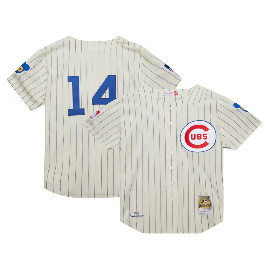 Men's Chicago Cubs Ernie Banks Mitchell & Ness Cream Cooperstown Collection 1969 Authentic Jersey