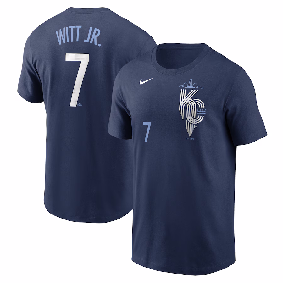 Men's Kansas City Royals Bobby Witt Jr. Nike Navy City Connect Fuse Name & Number T-Shirt