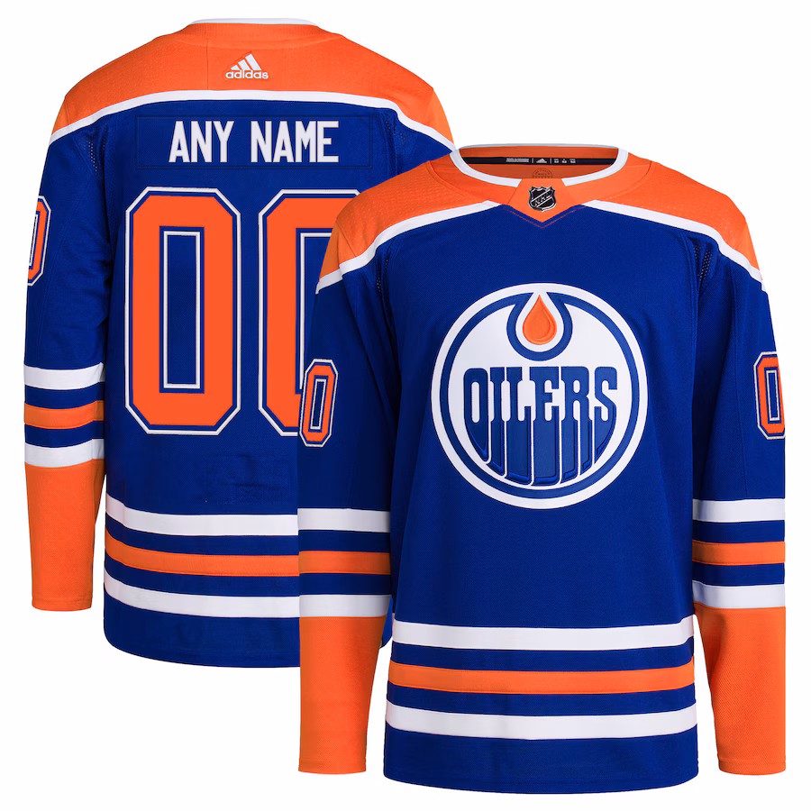 Men's Edmonton Oilers adidas Royal Home Primegreen Authentic Custom Jersey