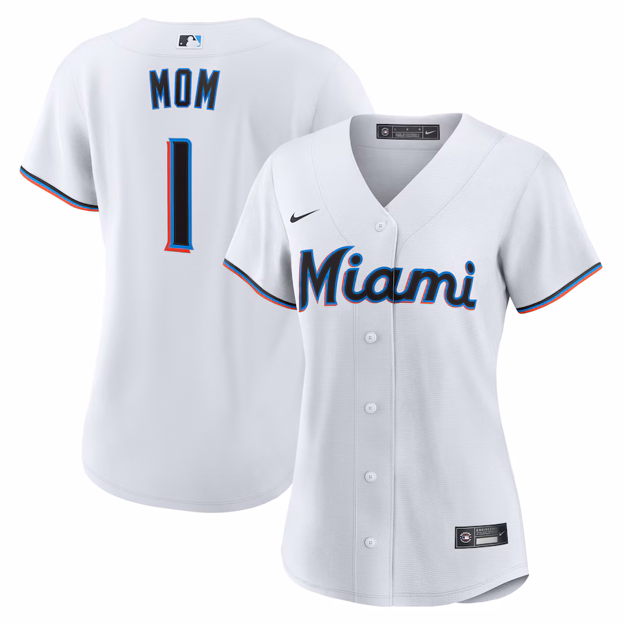 Women's Miami Marlins Nike White #1 Mom Home Replica Jersey