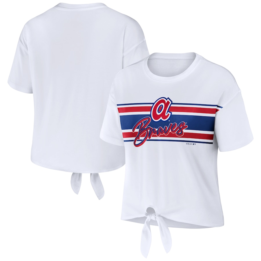 Women's Atlanta Braves WEAR by Erin Andrews White Tie-Front T-Shirt