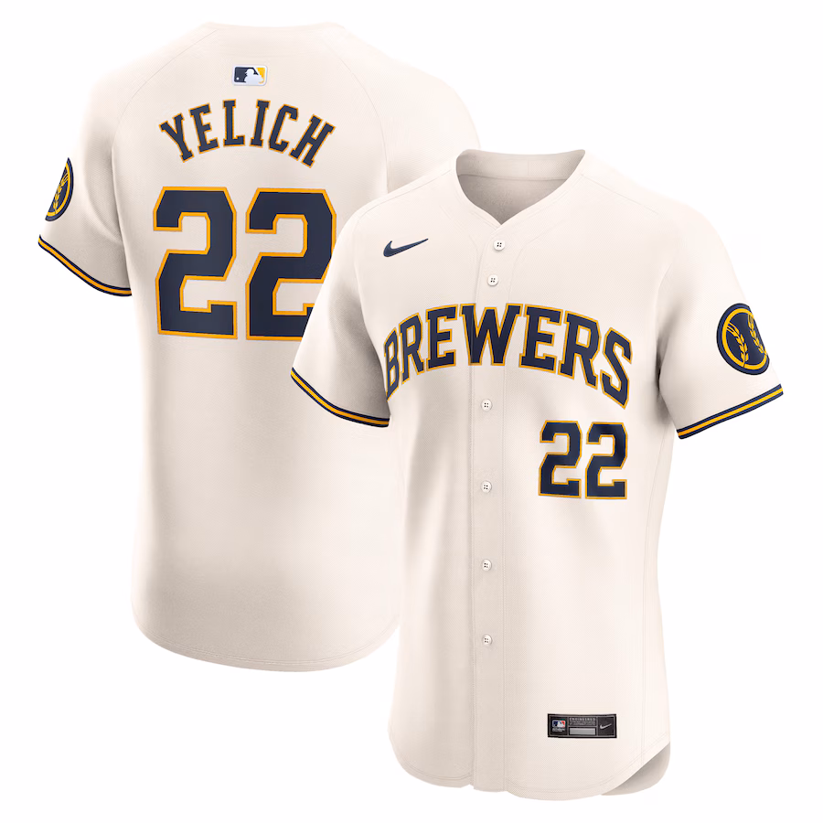 Men's Milwaukee Brewers Christian Yelich Nike Cream Home Elite Player Jersey