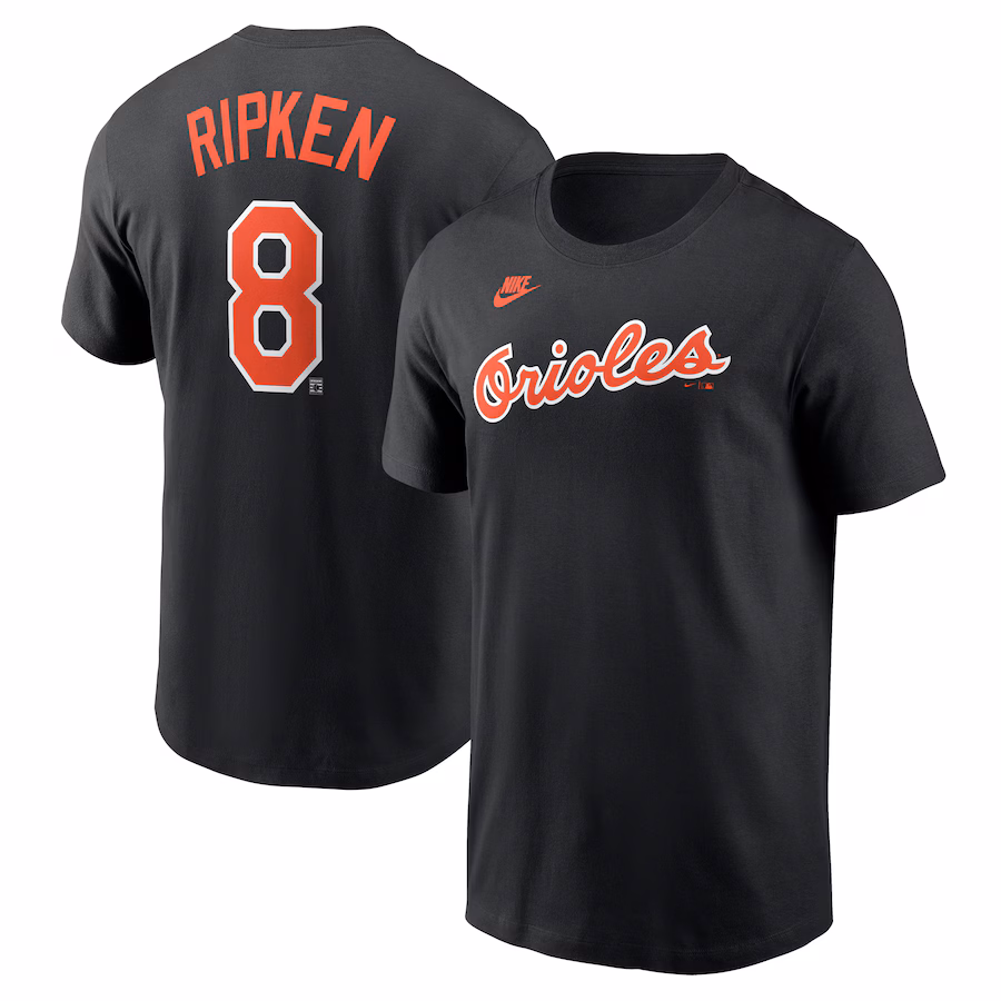 Men's Baltimore Orioles Nike Black Cooperstown Collection Fuse Name & Number T-Shirt