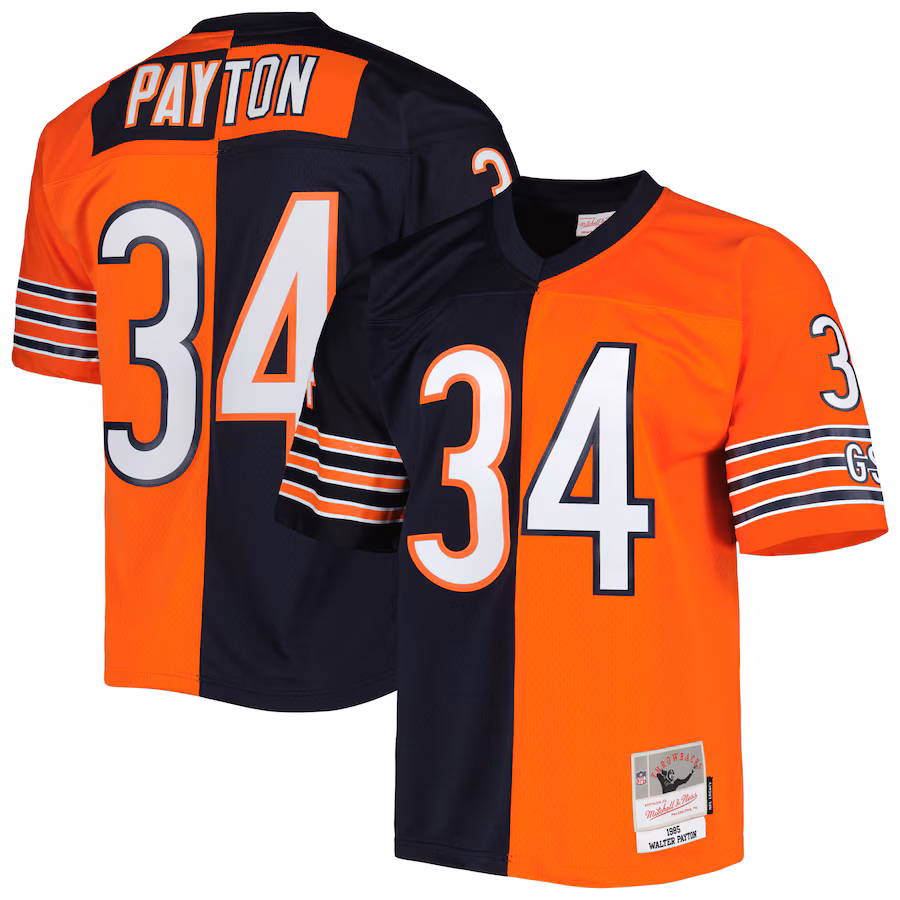 Men's Chicago Bears Walter Payton Mitchell & Ness Navy/Orange 1985 Split Legacy Replica Jersey