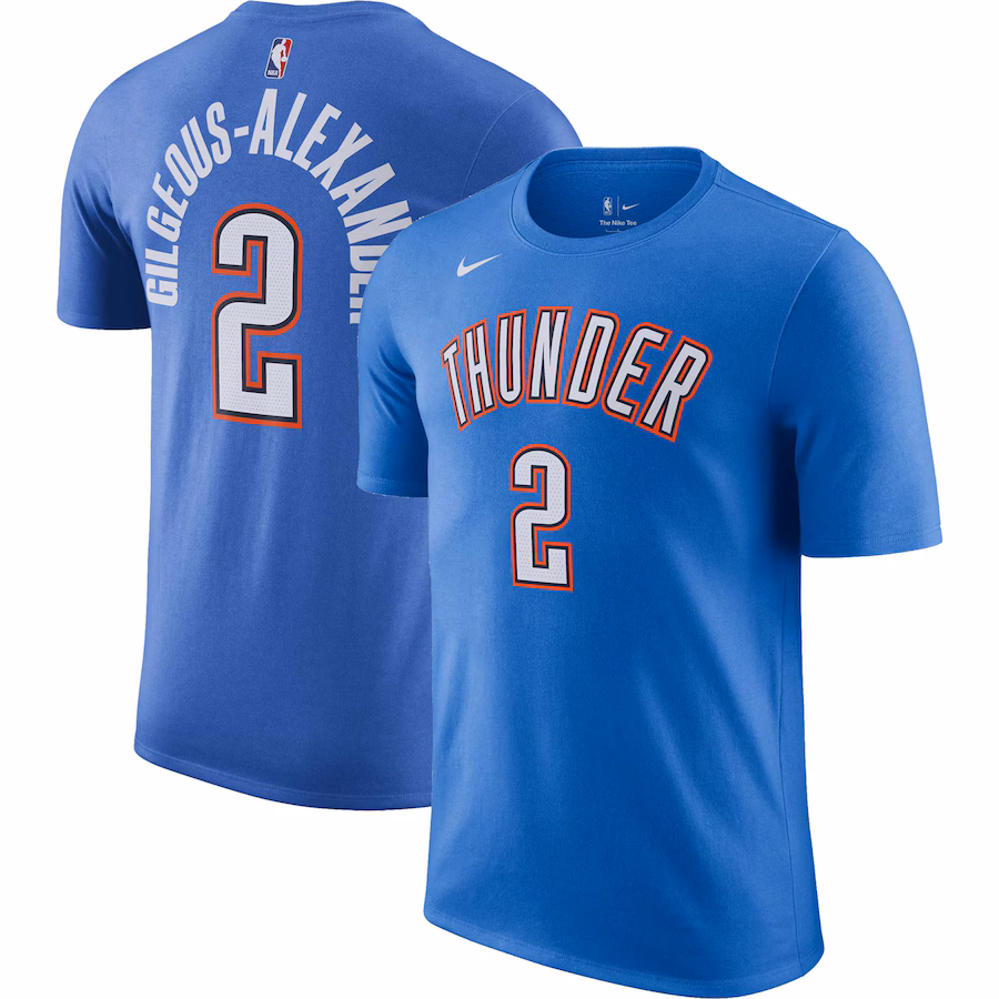Men's Oklahoma City Thunder Shai Gilgeous-Alexander Nike Blue Icon 2022/23 Name & Number T-Shirt