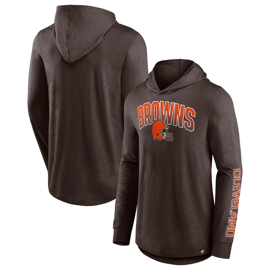 Men's Cleveland Browns Fanatics Brown Front Runner Long Sleeve Hooded T-Shirt