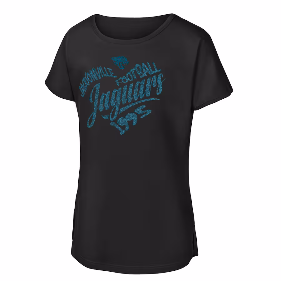 Girls Youth Jacksonville Jaguars Black Script Heart Dolman T-Shirt