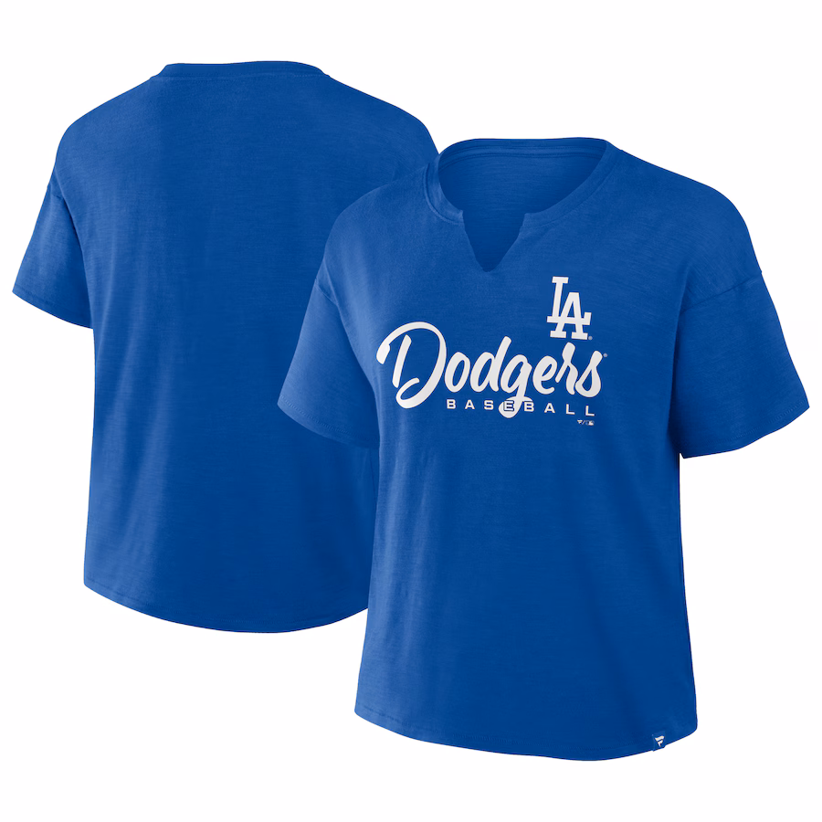 Women's Los Angeles Dodgers Profile Royal Plus Size Wordmark Notch Neck T-Shirt