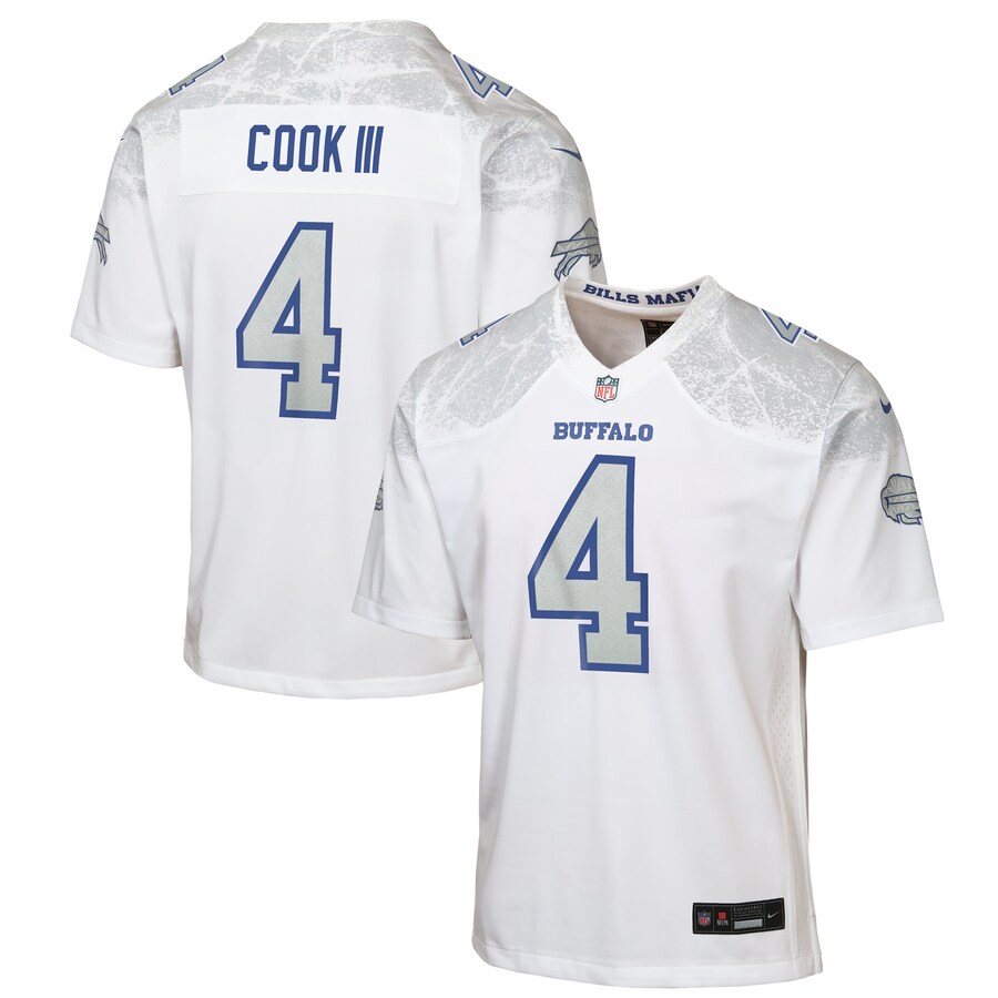 Youth Buffalo Bills James Cook III Nike White 2025 Rivalries Collection Game Jersey