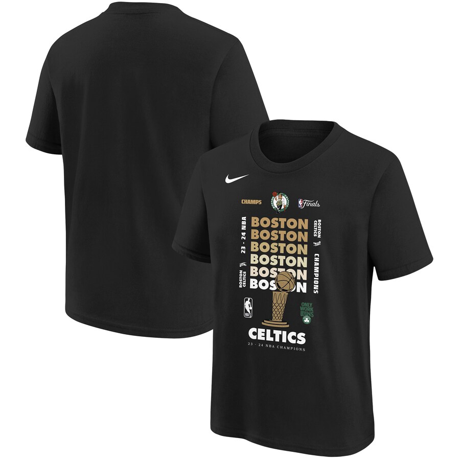 Youth Boston Celtics Nike Black 2024 NBA Finals Champions Expressive T-Shirt