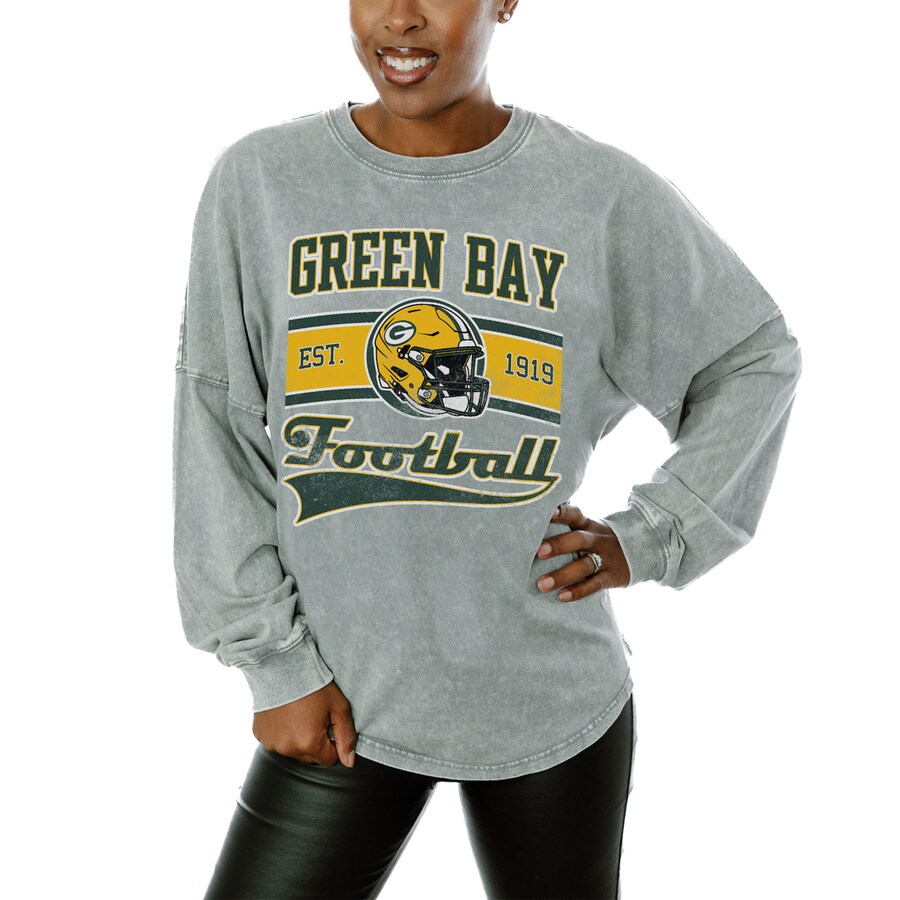 Women's Green Bay Packers  Gameday Couture Gray  Snow Wash Oversized Long Sleeve T-Shirt