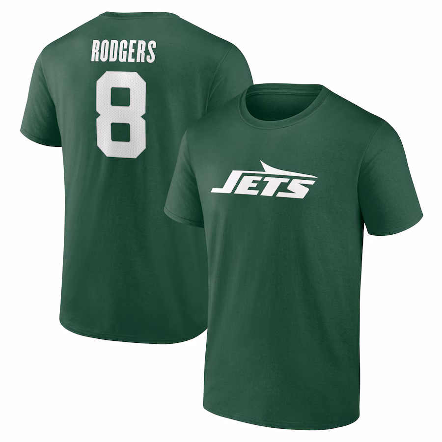 Men's New York Jets Aaron Rodgers Fanatics Green Player Icon Name & Number T-Shirt