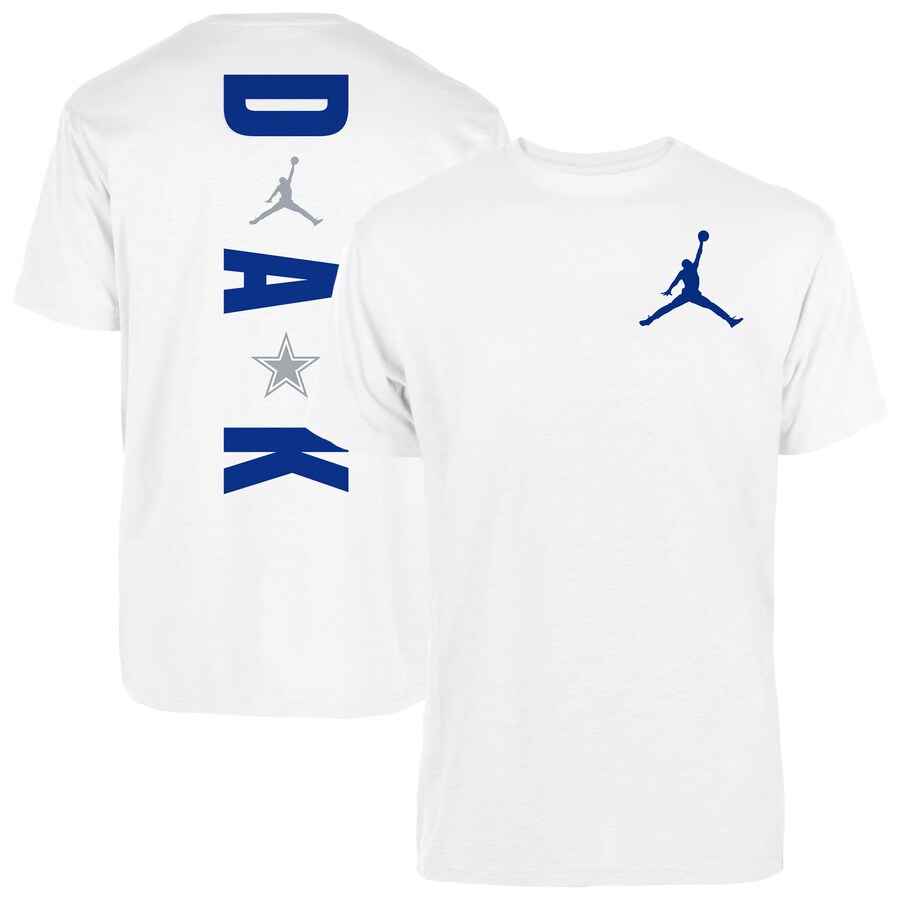 Men's Dallas Cowboys Dak Prescott Jordan Brand White Vertical Graphic T-Shirt