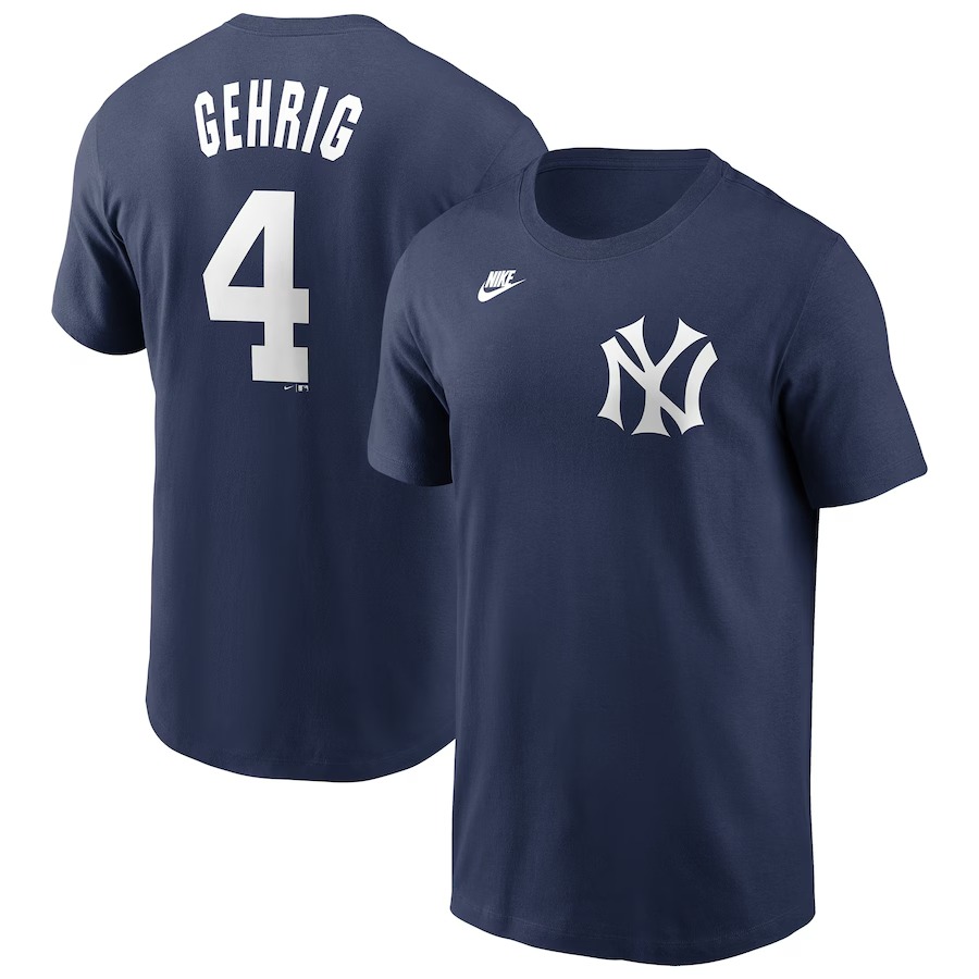 Men's New York Yankees Lou Gehrig Nike Navy Cooperstown Collection Fuse Name & Number T-Shirt