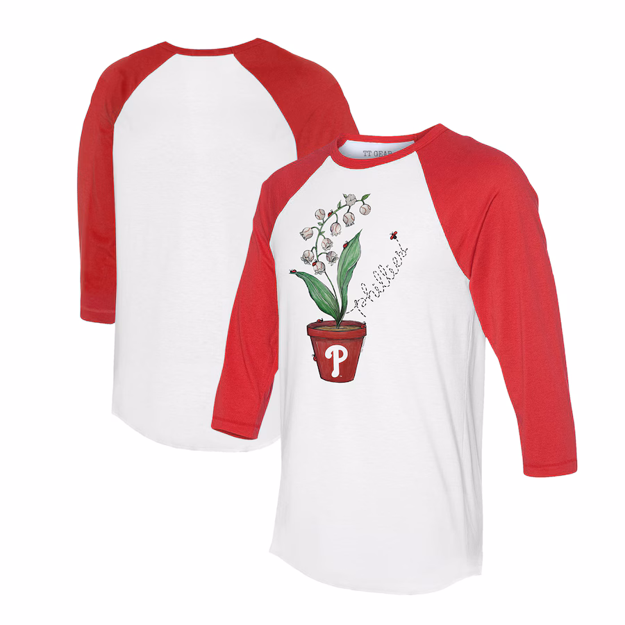 Unisex Philadelphia Phillies Tiny Turnip White/Red Lilies & Ladybugs 3/4-Sleeve Raglan T-Shirt