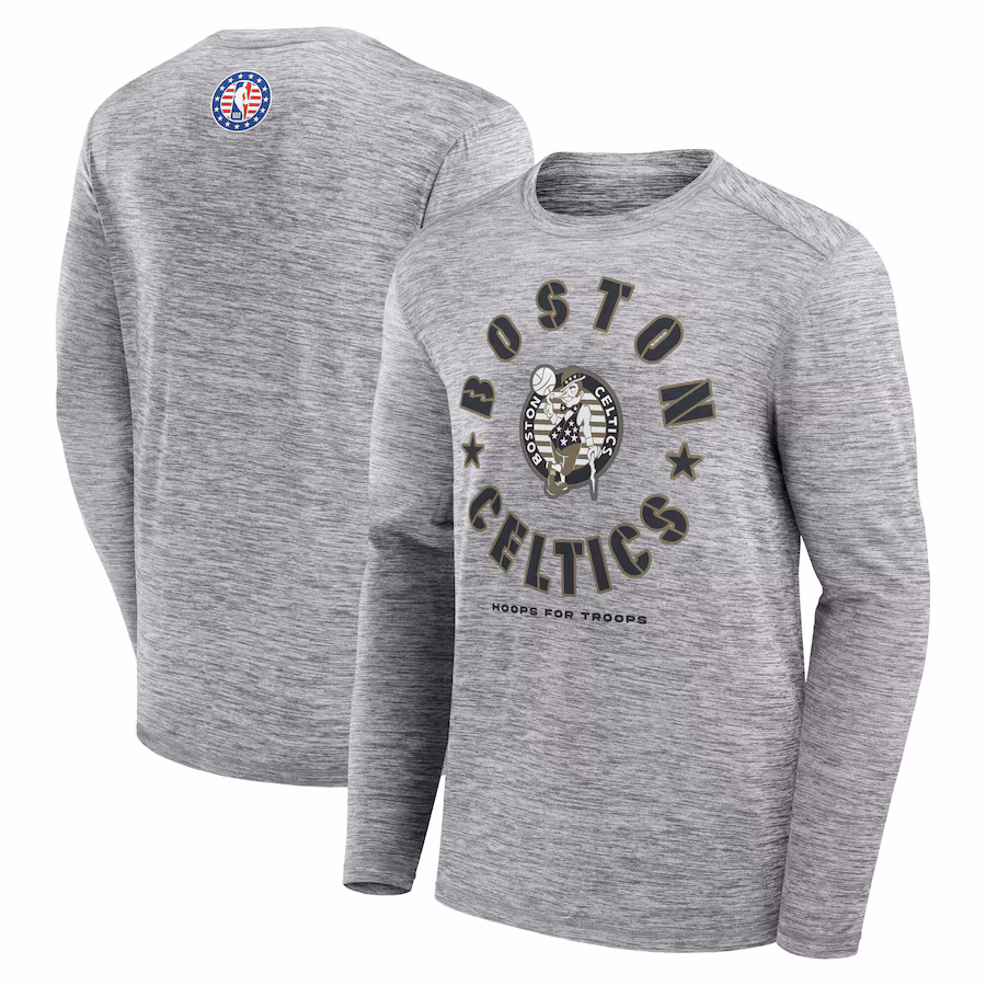 Men's Boston Celtics Fanatics Heather Gray NBA Hoops for Troops Long Sleeve T-Shirt