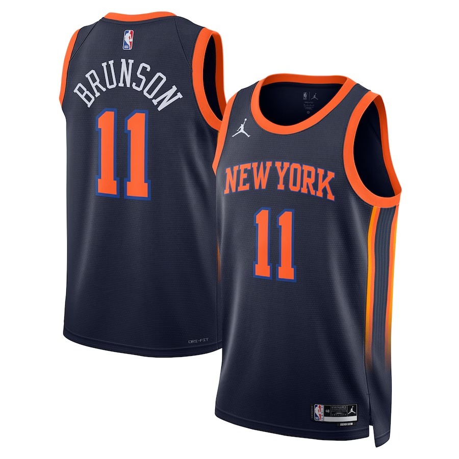 Unisex New York Knicks Jalen Brunson Jordan Brand Navy Swingman Player Jersey - Statement Edition