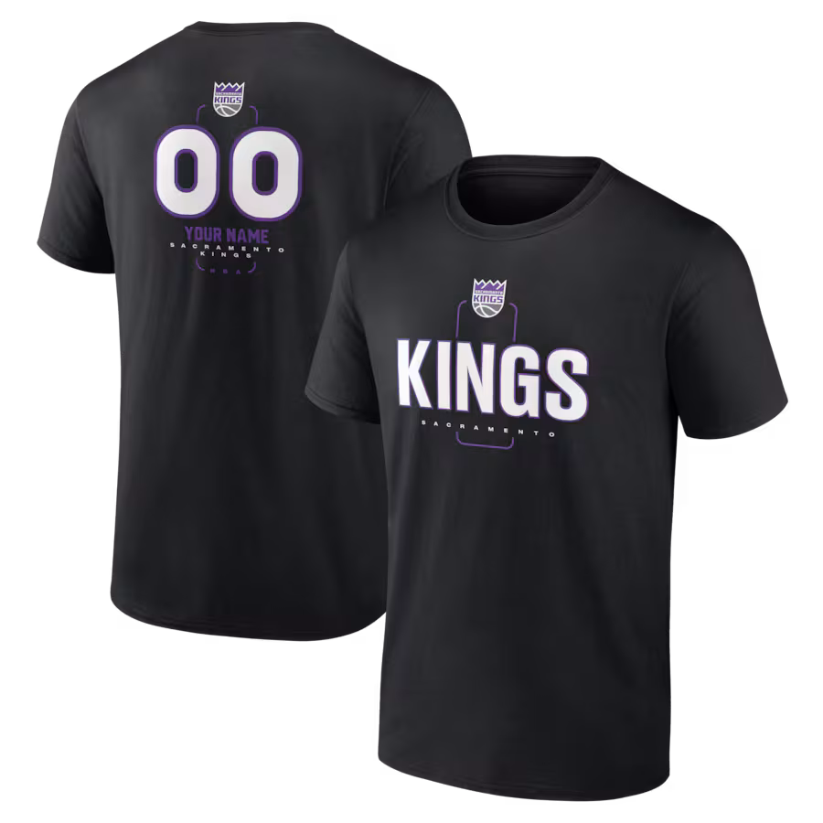 Men's Sacramento Kings Black Personalized Name & Number Midfielder T-Shirt