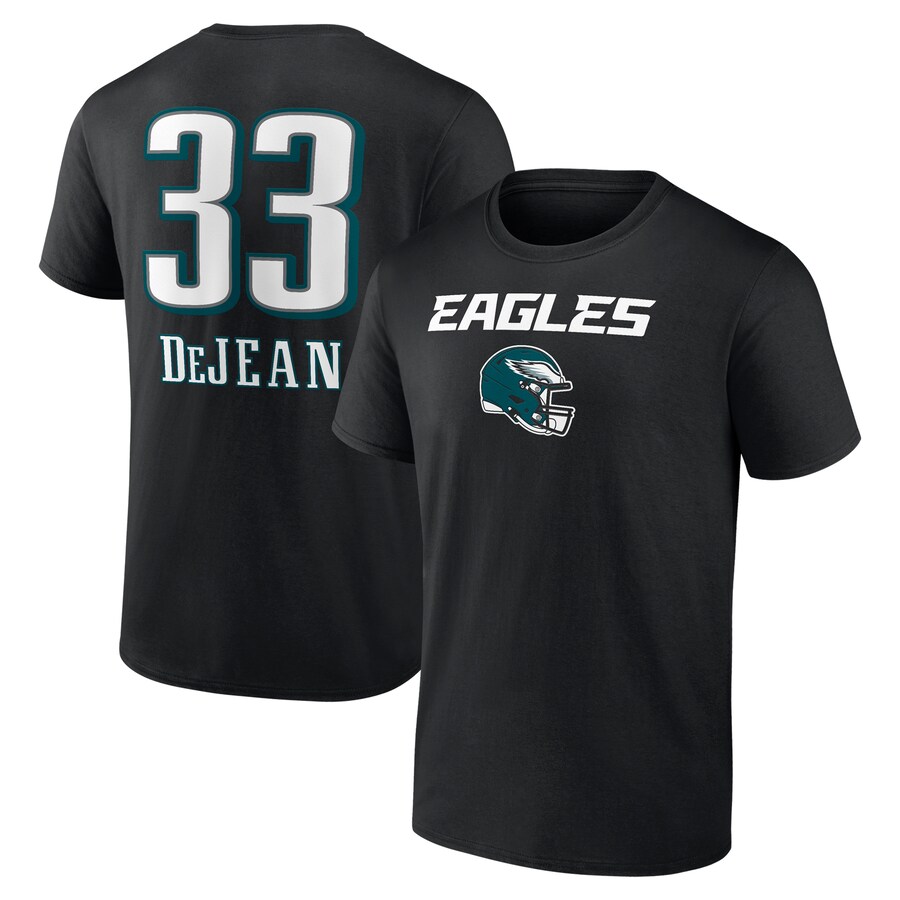 Men's Philadelphia Eagles Cooper DeJean Black Team Wordmark Name & Number T-Shirt