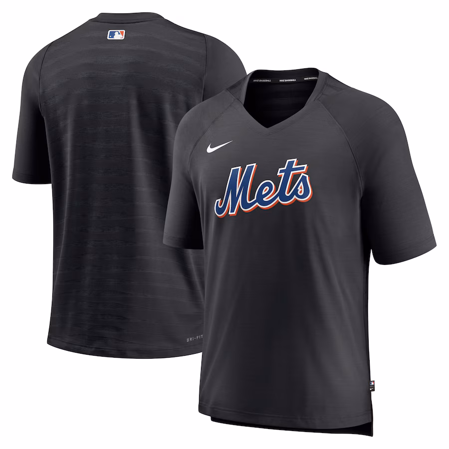 Men's New York Mets Nike Black Authentic Collection Pregame Raglan Performance V-Neck T-Shirt