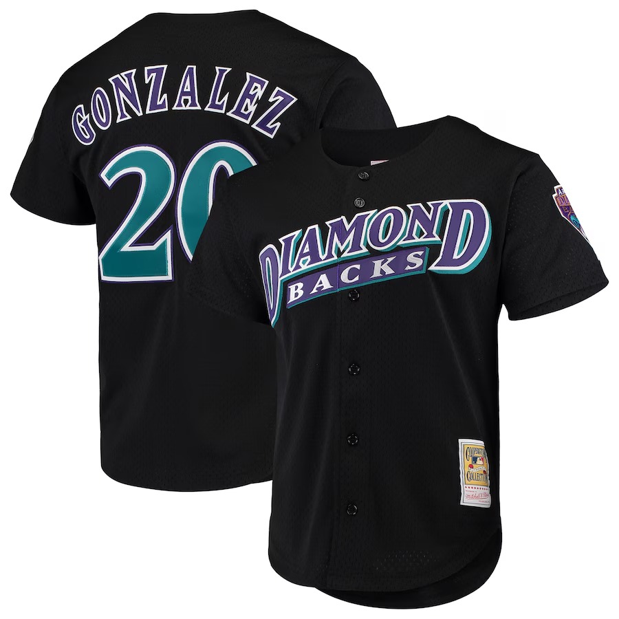Men's Arizona Diamondbacks Luis Gonzalez Mitchell & Ness Black Cooperstown Collection Mesh Batting Practice Button-Up Jersey