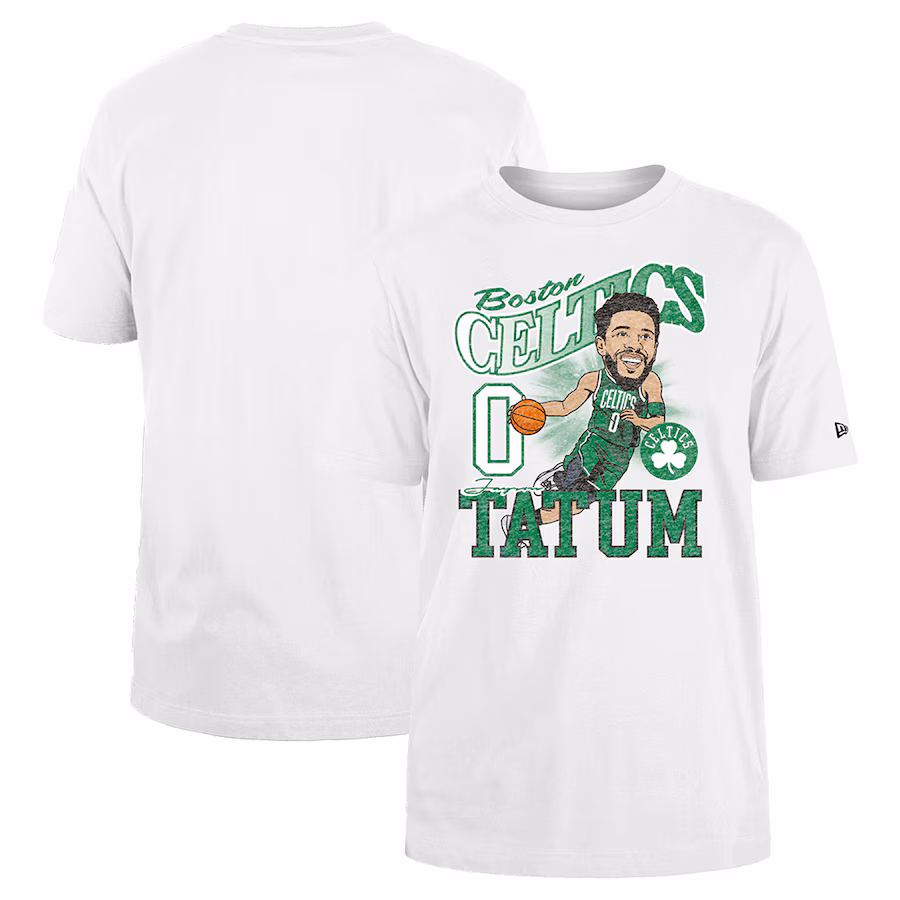 Men's Boston Celtics Jayson Tatum New Era White Caricature Player T-Shirt