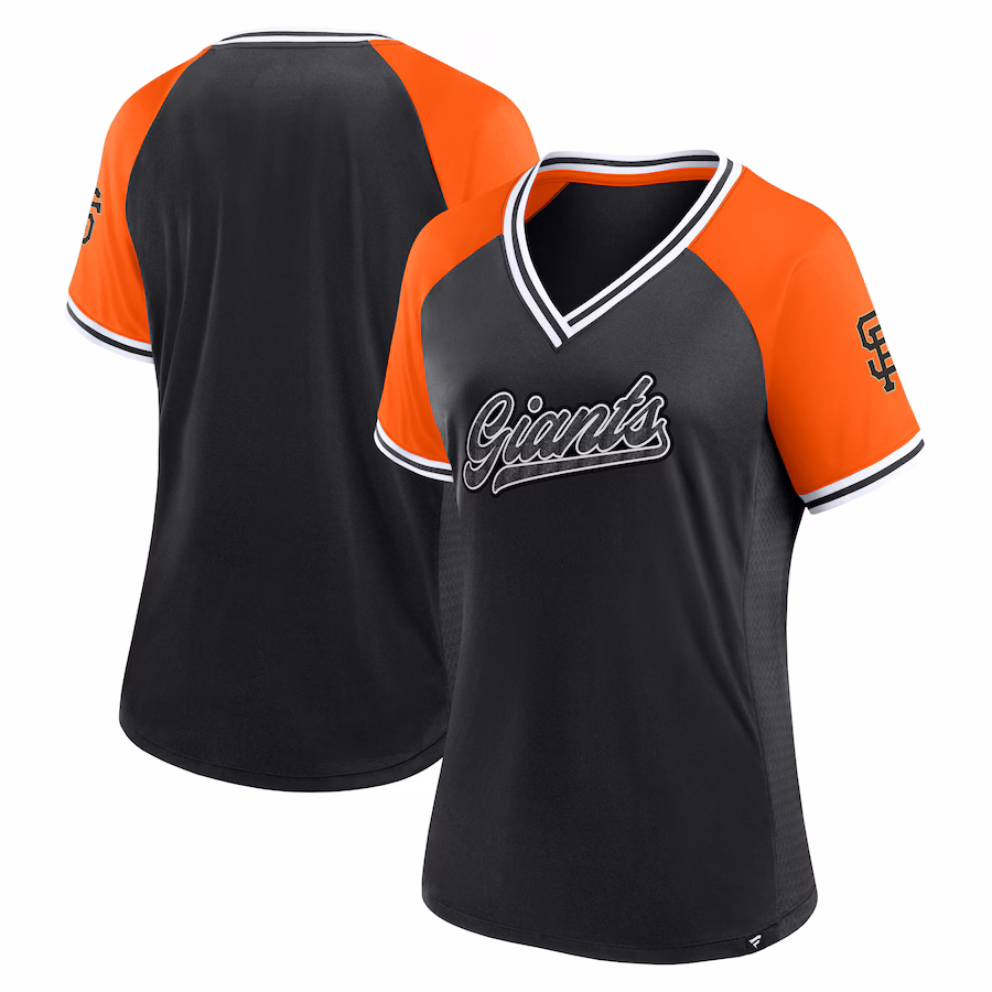Women's San Francisco Giants Fanatics Black Glitz & Glam League Diva Raglan V-Neck T-Shirt