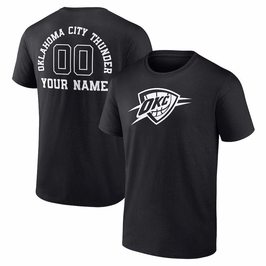 Men's Oklahoma City Thunder Black Personalized Name & Number Monochrome T-Shirt