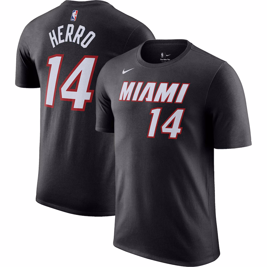 Men's Miami Heat Tyler Herro Nike Black Icon 2022/23 Name & Number T-Shirt