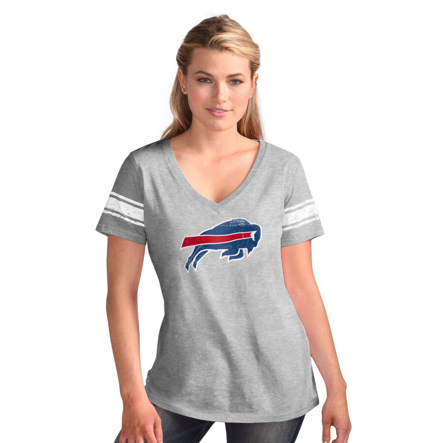 Women's Buffalo Bills  G-III 4Her by Carl Banks Heather Gray First Pick Distressed V-Neck T-Shirt