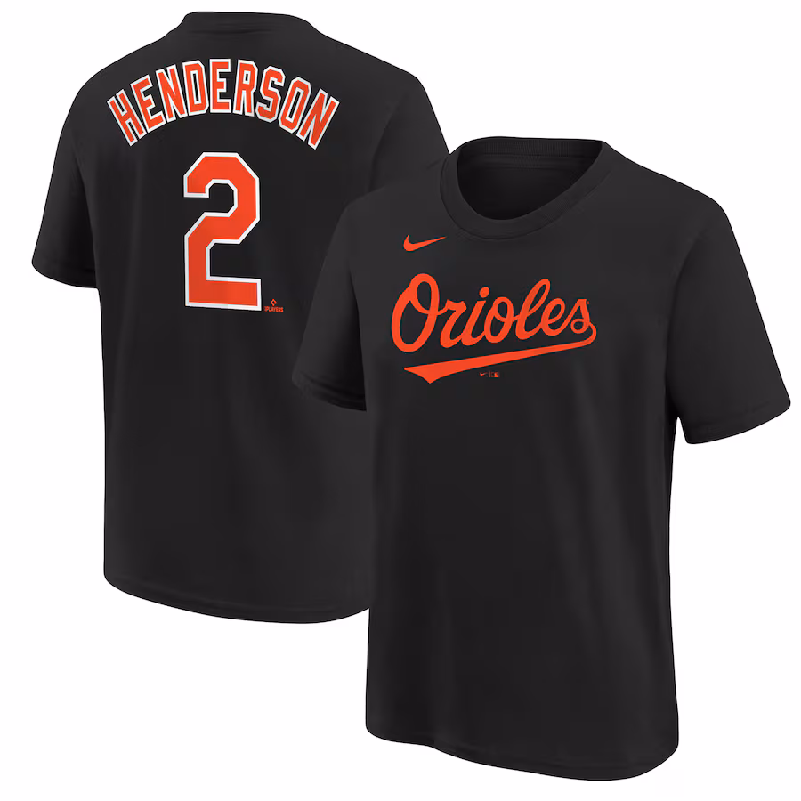 Youth Baltimore Orioles Gunnar Henderson Nike Black Name & Number T-Shirt