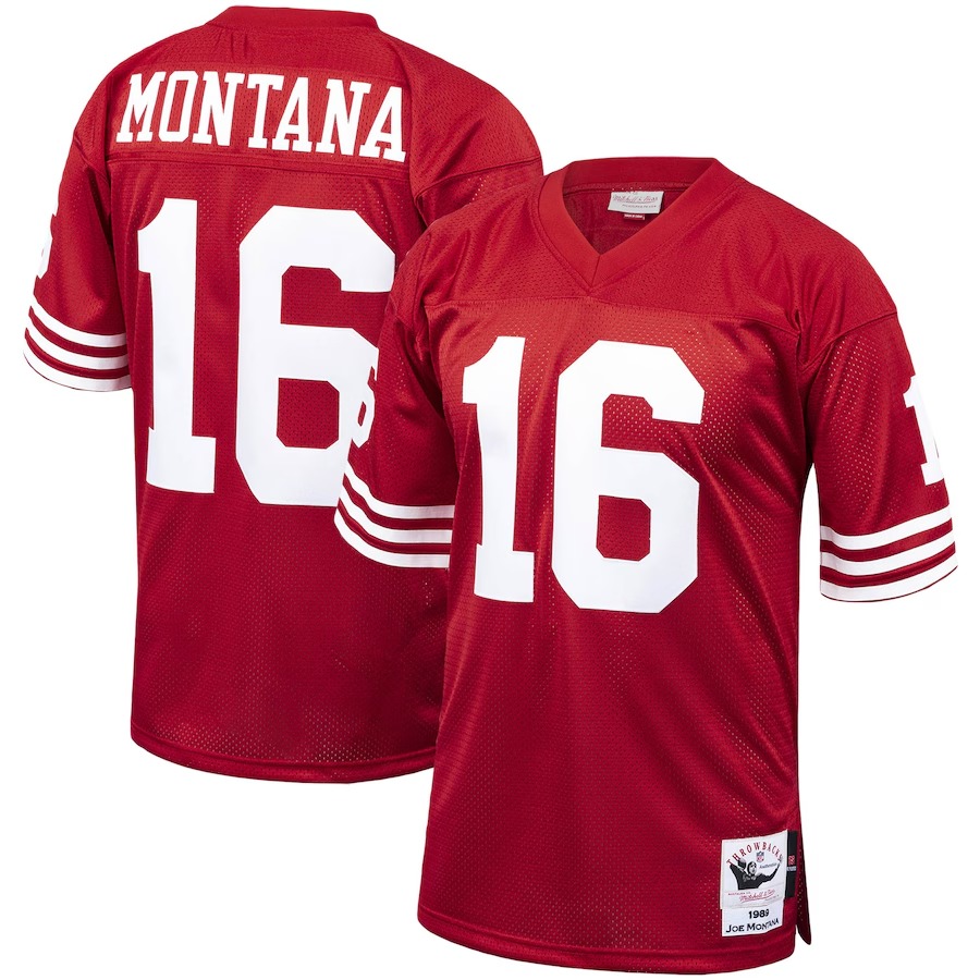 Men's San Francisco 49ers 1989 Joe Montana Mitchell & Ness Scarlet Authentic Throwback Retired Player Jersey