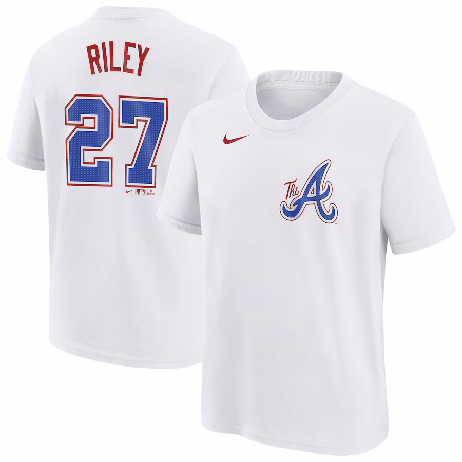 Youth Atlanta Braves Austin Riley Nike White Fuse City Connect Name & Number T-Shirt