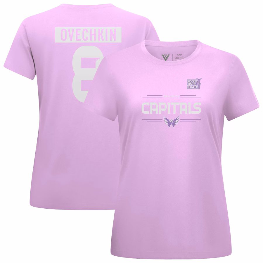 Women's Washington Capitals Alexander Ovechkin Levelwear Lavender Hockey Fights Cancer Anthem Name & Number T-Shirt