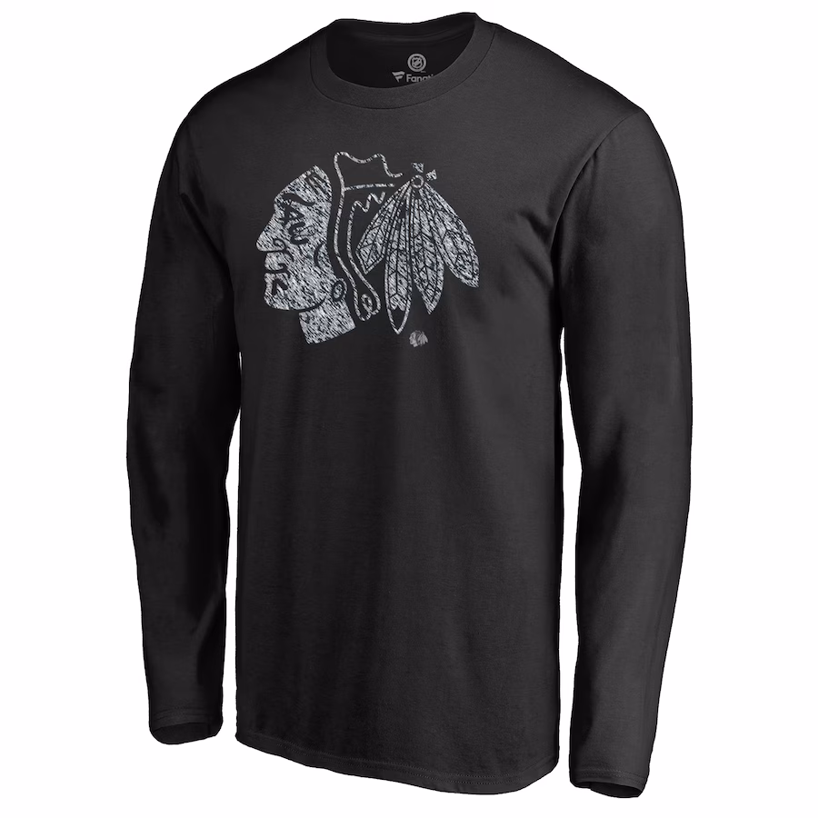 Men's Chicago Blackhawks Black Static Logo Long Sleeve T-Shirt