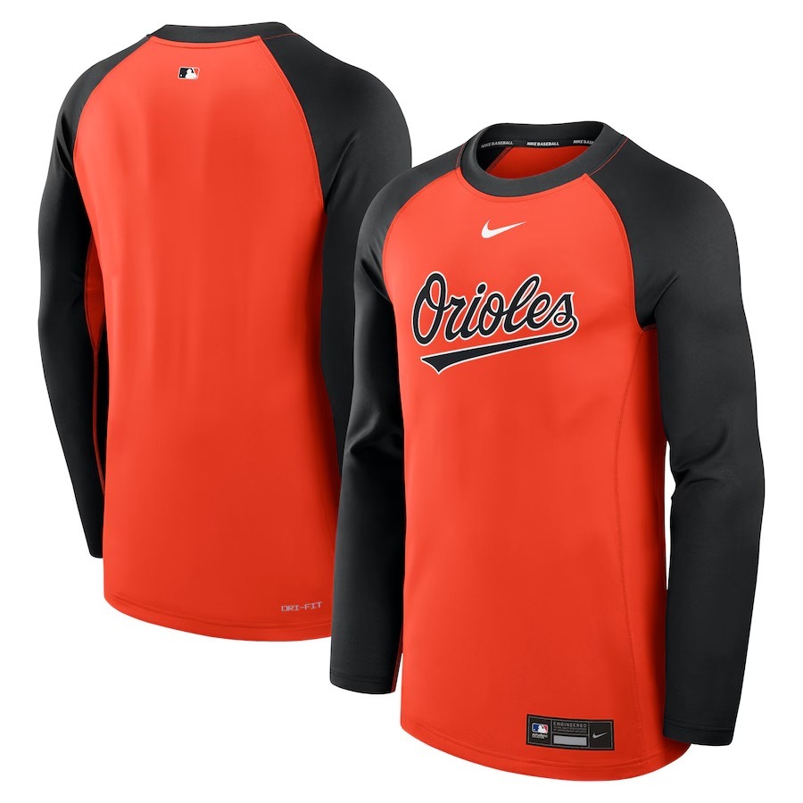 Men's Baltimore Orioles Nike Orange/Black Authentic Collection Game Time Raglan Performance Long Sleeve T-Shirt