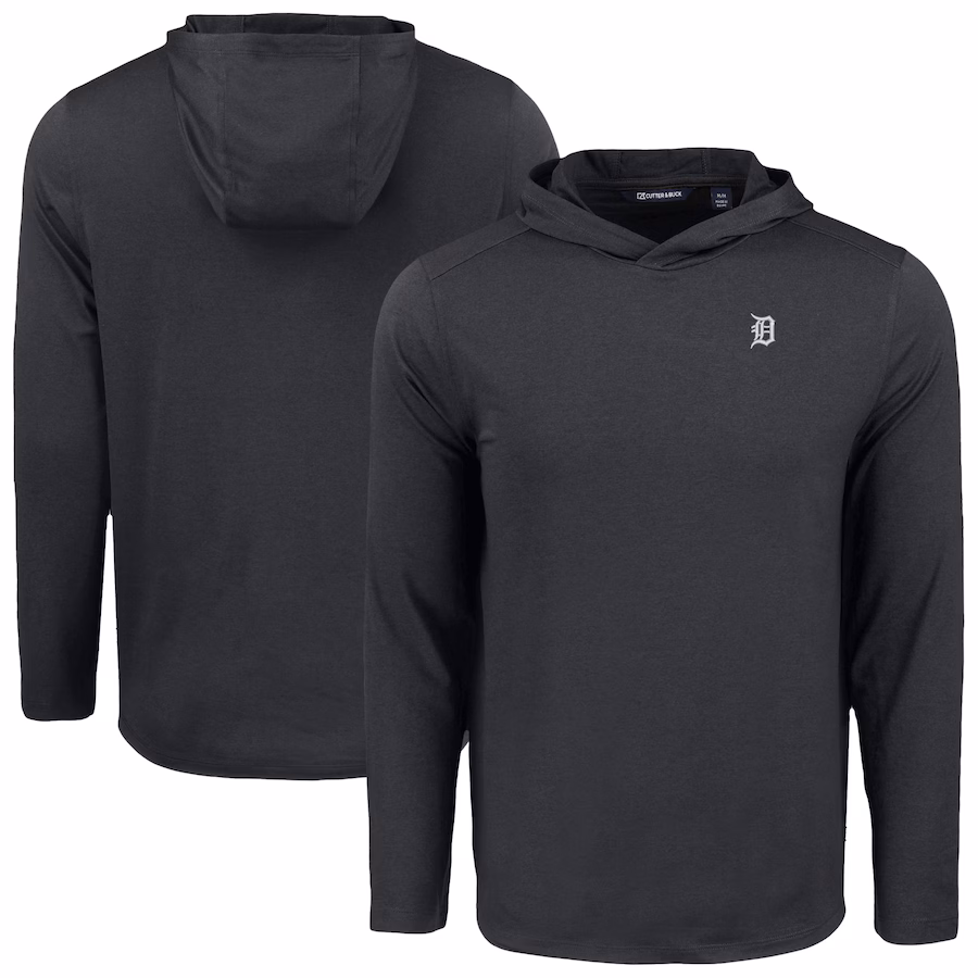 Men's Detroit Tigers Cutter & Buck Black Coastline Epic Comfort Eco Recycled Long Sleeve Hoodie T-Shirt