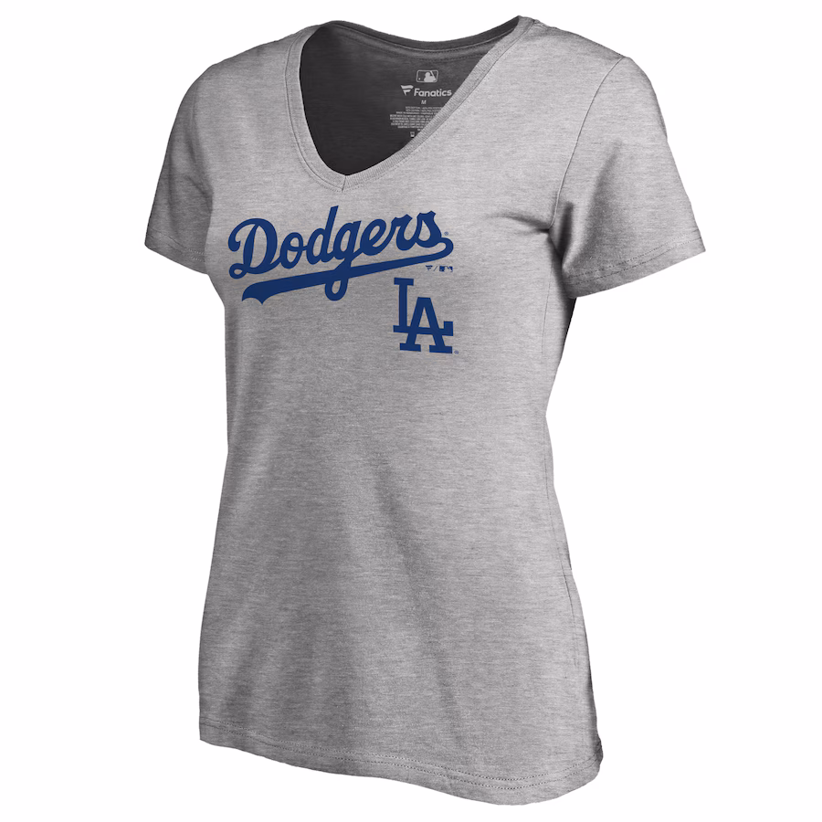 Women's Los Angeles Dodgers Ash Team Lockup T-Shirt