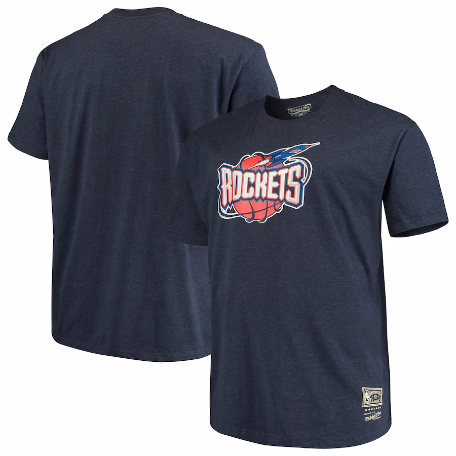 Men's Houston Rockets Mitchell & Ness Navy Big & Tall Hardwood Classics Vintage Logo T-Shirt