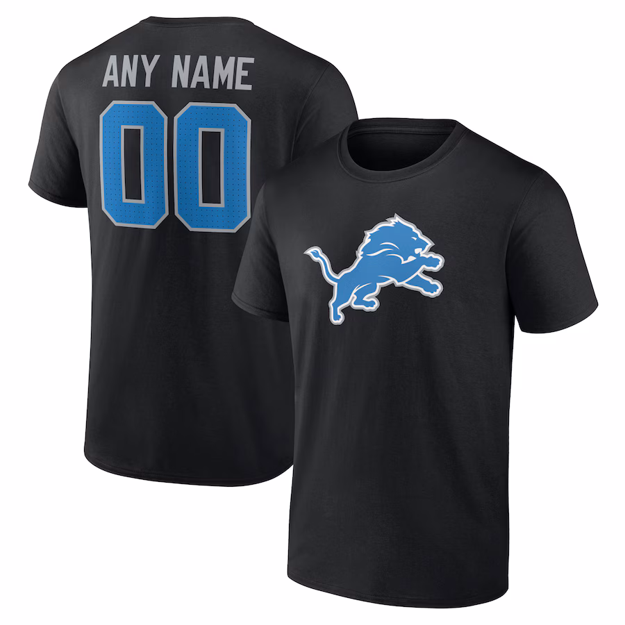 Men's Detroit Lions  Black Team Authentic Custom T-Shirt