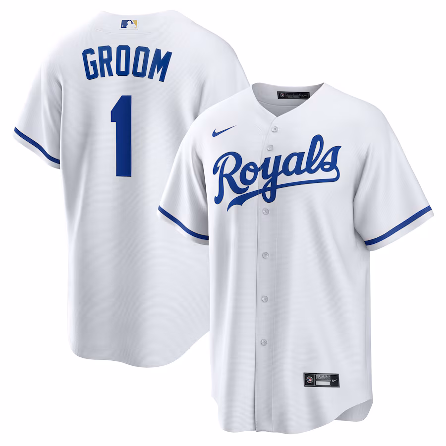 Men's Kansas City Royals Nike White #1 Groom Home Replica Jersey